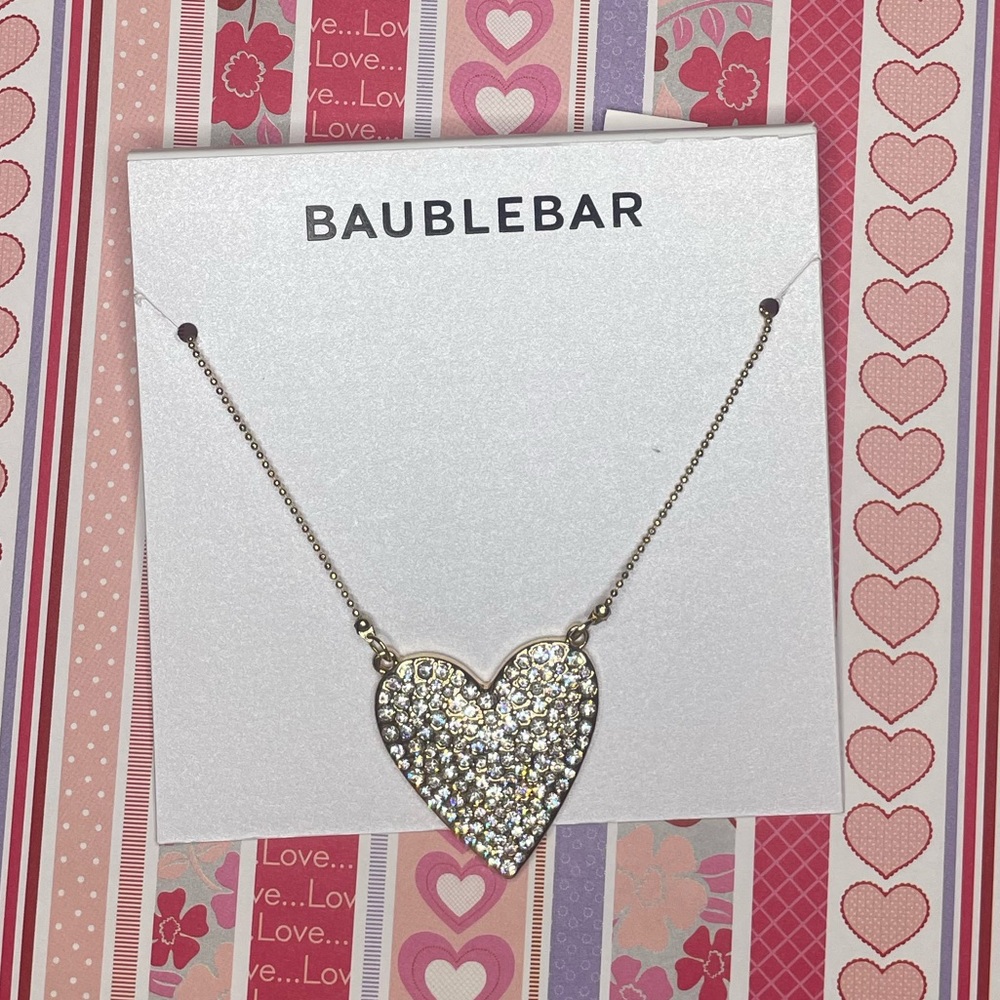NWT BaubleBar Crystal Encrusted Heart Pendant Necklace